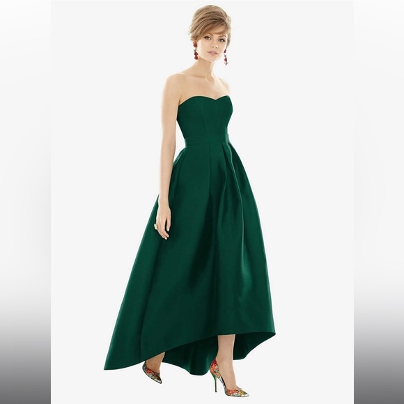 Dessy Collection- STRAPLESS SATIN HIGH LOW DRESS WITH POCKETS - Picture 1 of 14